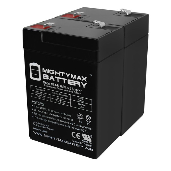 Mighty Max Battery ML4-6 - 6V 4.5AH 3FM4 Replacement Battery with F1 Terminal - 2 Pack ML4-6MP21952